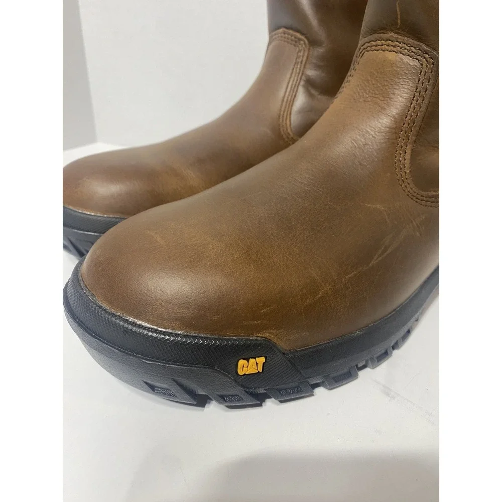 Caterpillar Men's Drawbar Pull-On Work Boots Soft Toe Size 8.5 NWT Brown Leather